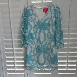 Lilly Pulitzer Lottie Romper in Blue Ibiza Juice Stand Crochet